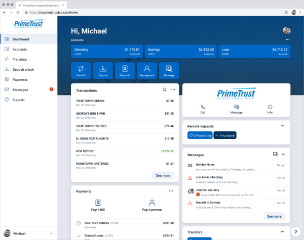 Online banking dashboard