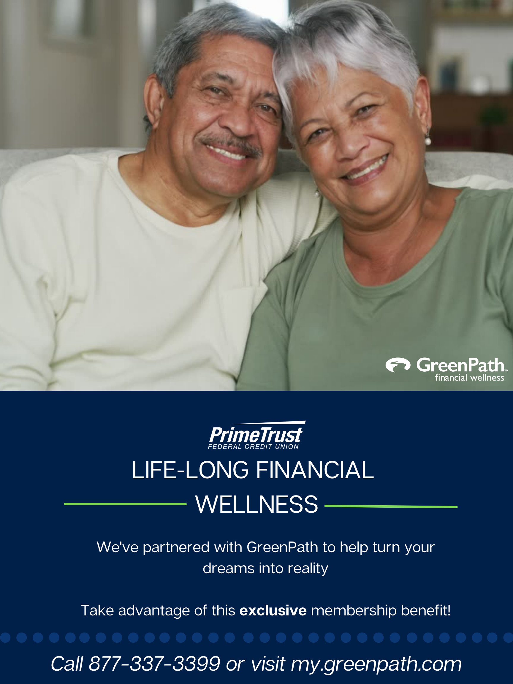 Life-long financial wellness. Old couple smiling at camera
